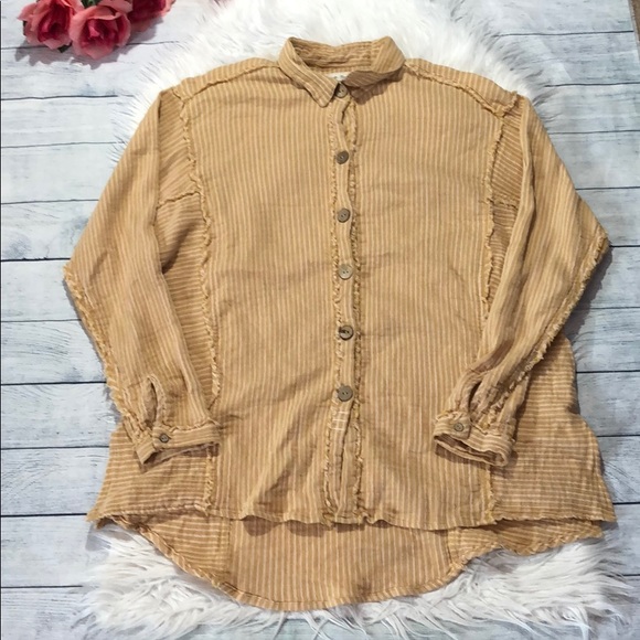 Free People Tops - Free People Striped Raw Hem Button Front Blouse